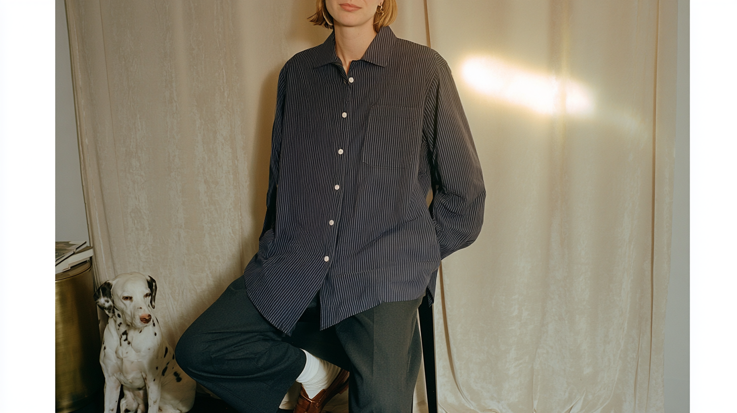No Panic Coffee MEDELEINESHIRT BLUE PINSTRIPE