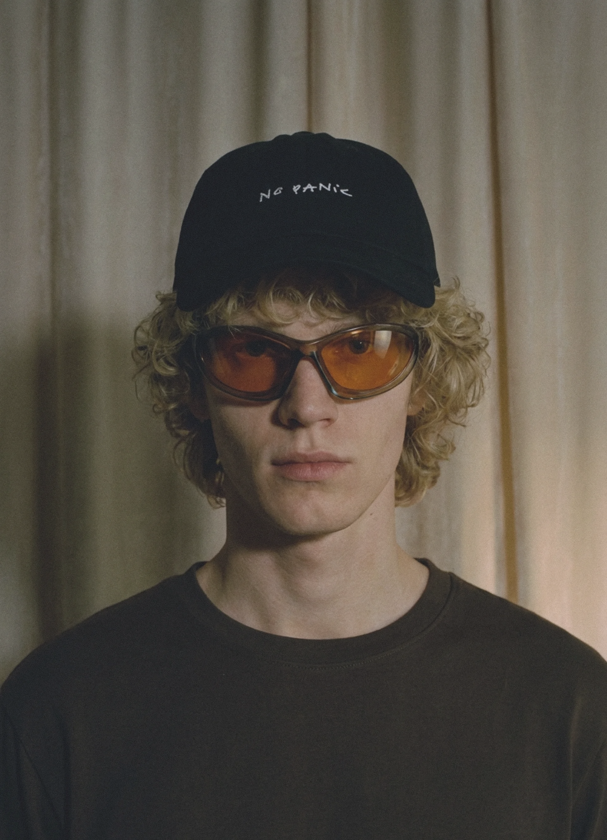 NO PANIC COFFEE black cotton cap – front view